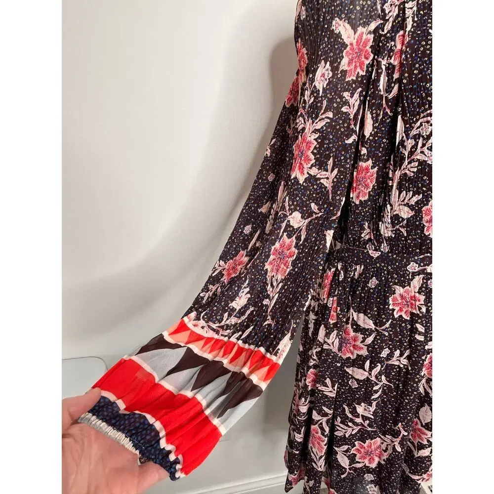 DR2 Dresses Dr Floral Swing Dress L Tie Belt Semisheer Sleeves Chic — free download